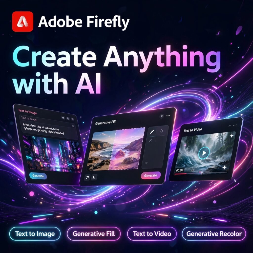 Adobe Firefly AI tool - Text to Image, Generative Fill, Text to Video, Generative Recolor