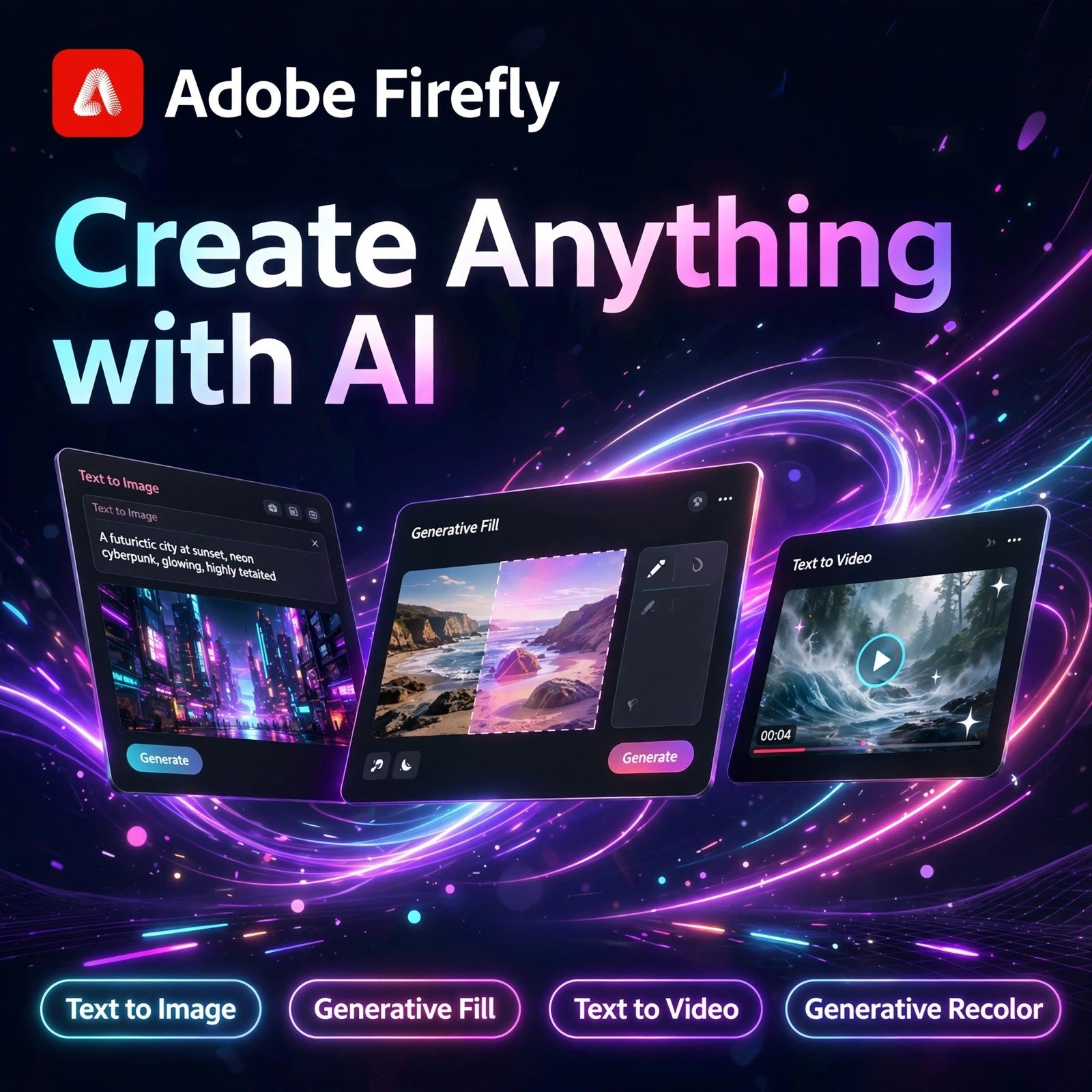 Adobe Firefly AI tool - Text to Image, Generative Fill, Text to Video, Generative Recolor
