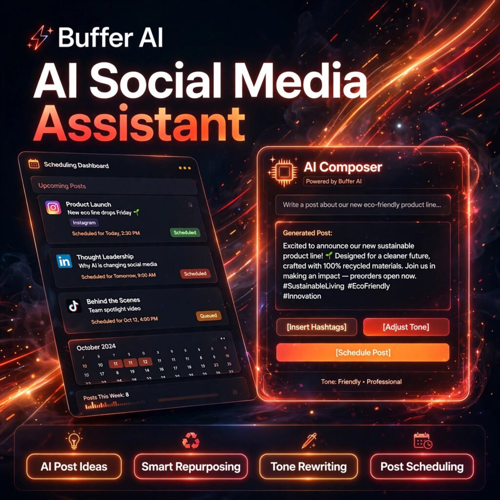Buffer AI AI tool - AI Post Ideas, Smart Repurposing, Tone Rewriting, Post Scheduling