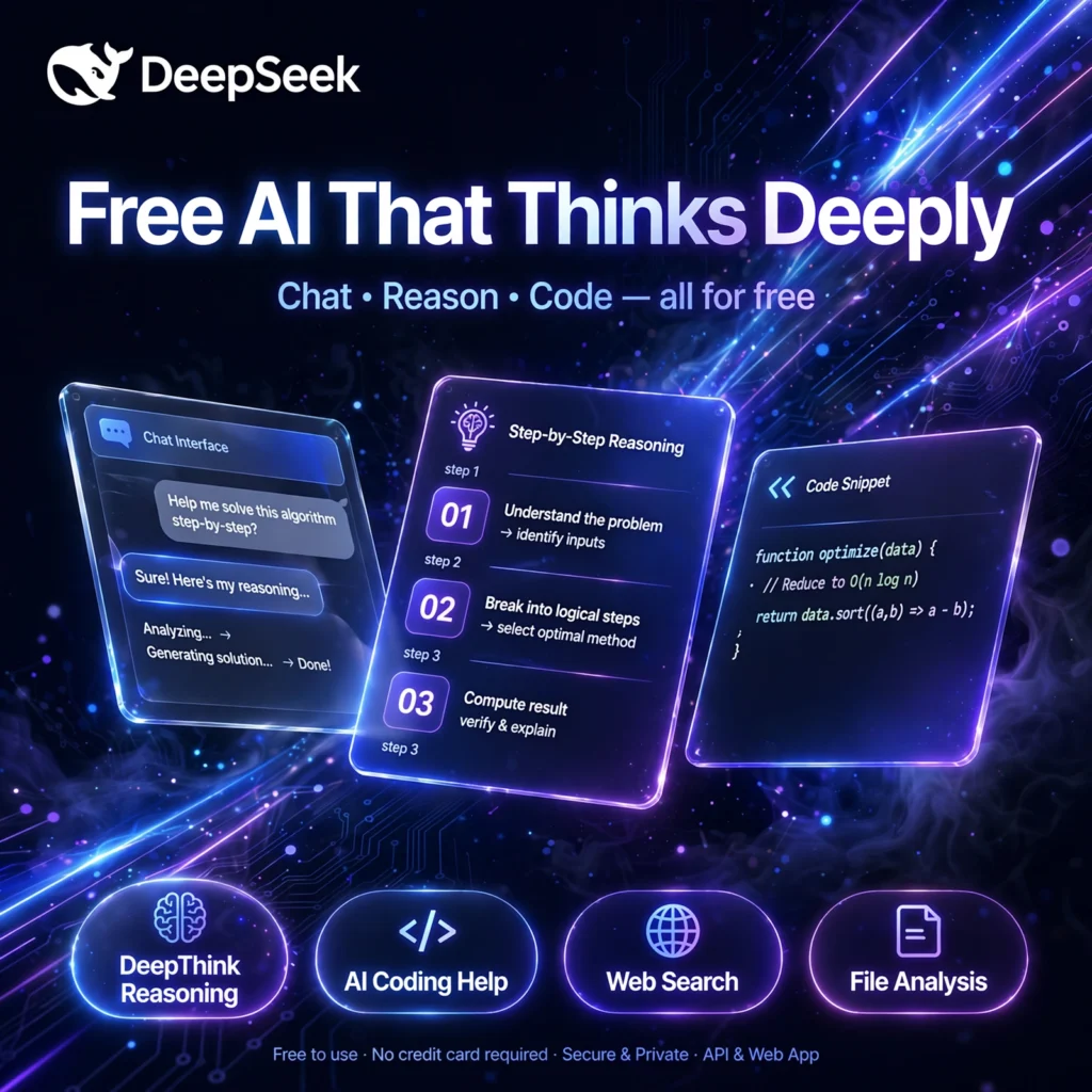 DeepSeek AI tool - DeepThink Reasoning, AI Coding Help, Web Search, File Analysis
