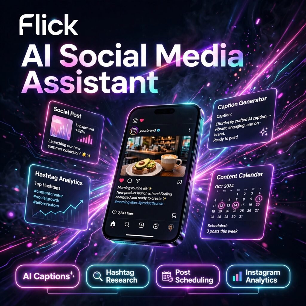 Flick AI tool - AI Captions, Hashtag Research, Post Scheduling, Instagram Analytics