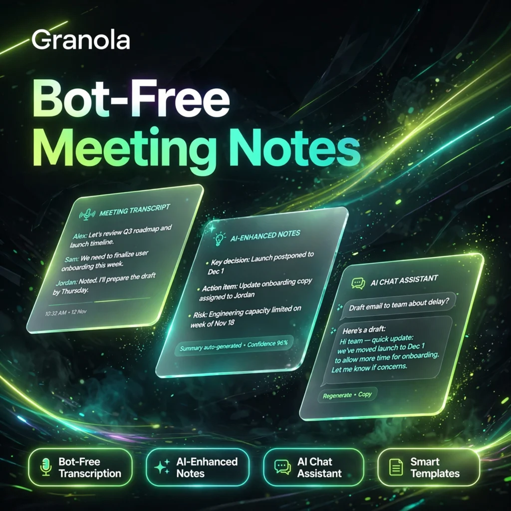Granola AI tool - Bot-Free Transcription, AI-Enhanced Notes, AI Chat Assistant, Smart Templates