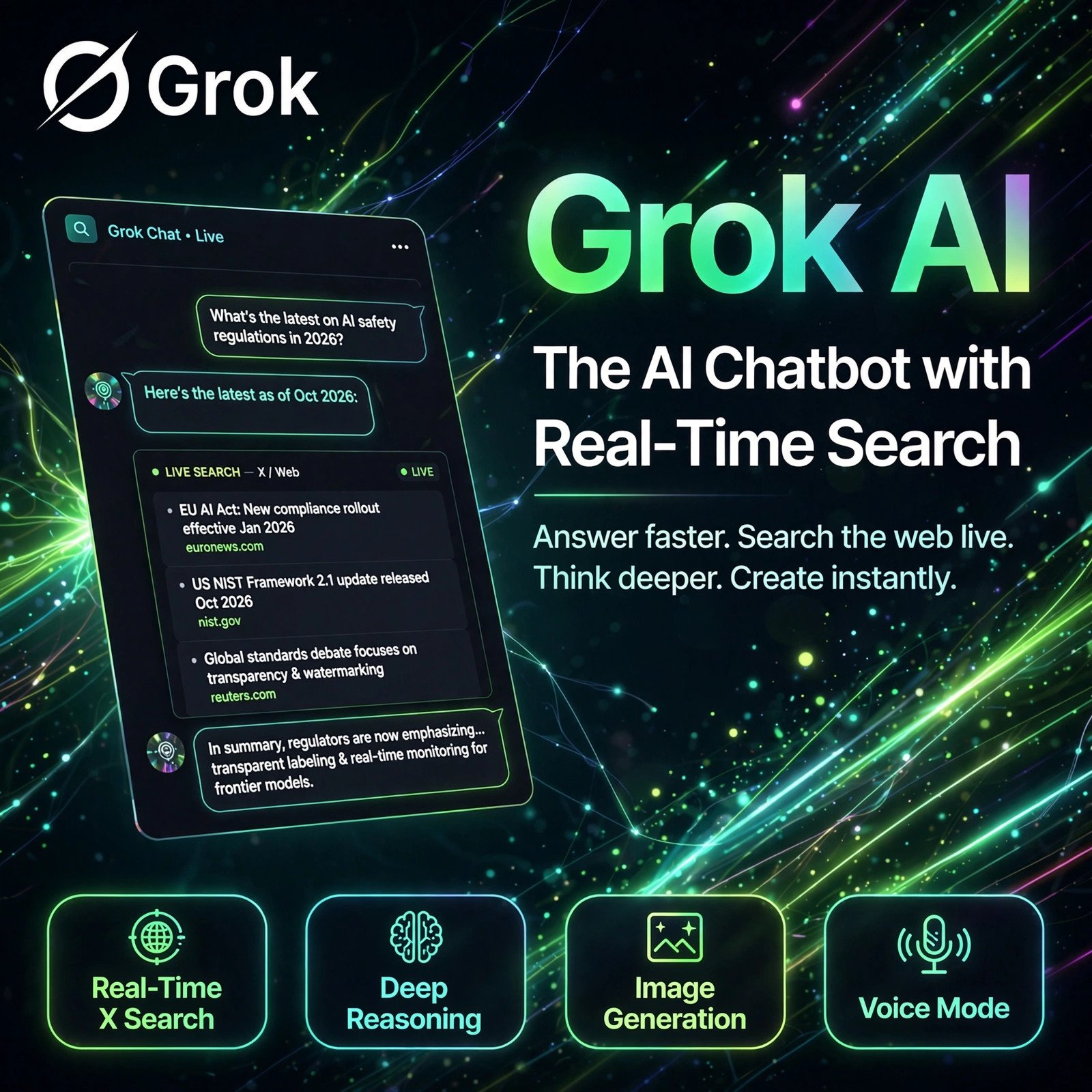 Grok AI tool - Real-Time X Search, Deep Reasoning, Image Generation, Voice Mode