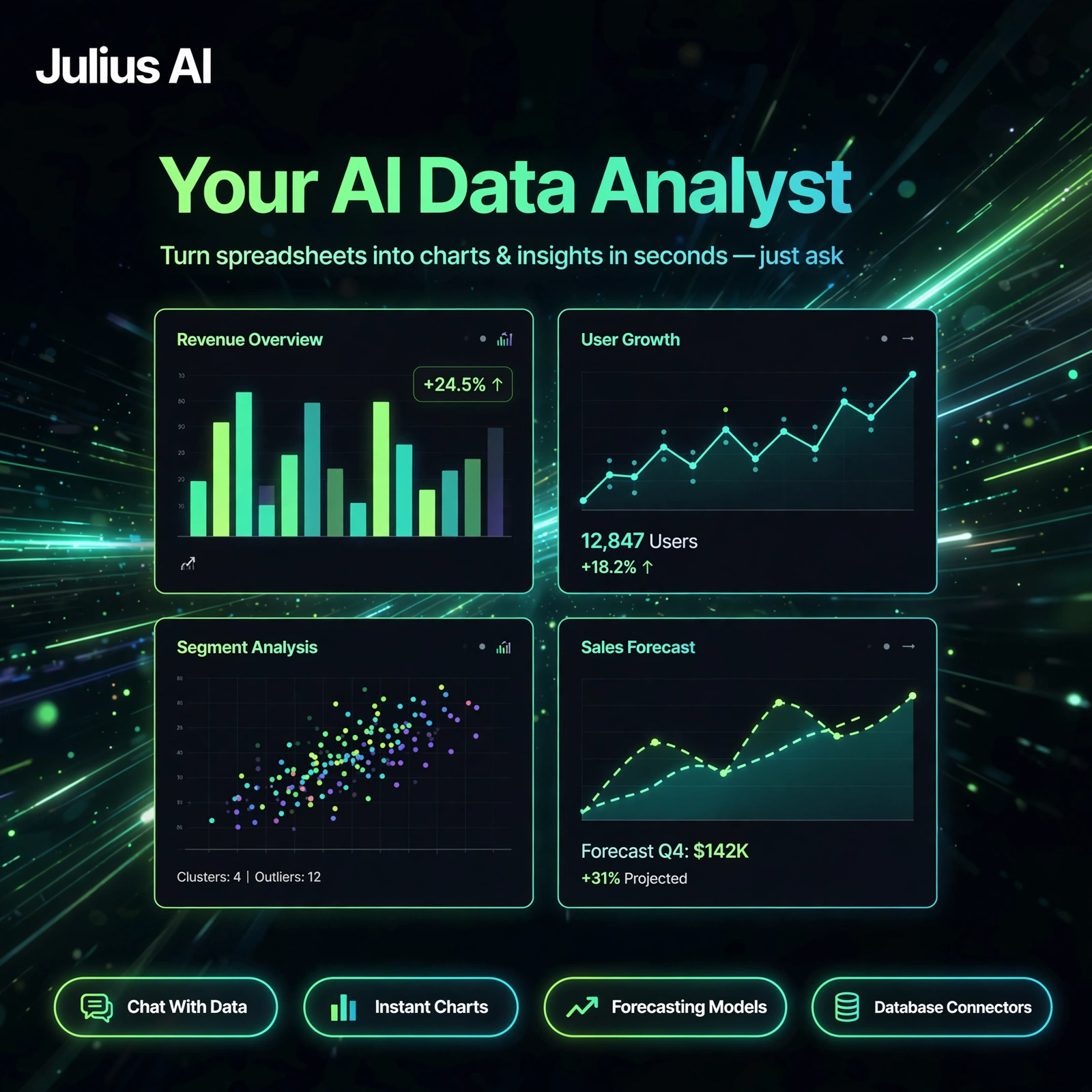 Julius AI AI tool - Chat With Data, Instant Charts, Forecasting Models, Database Connectors