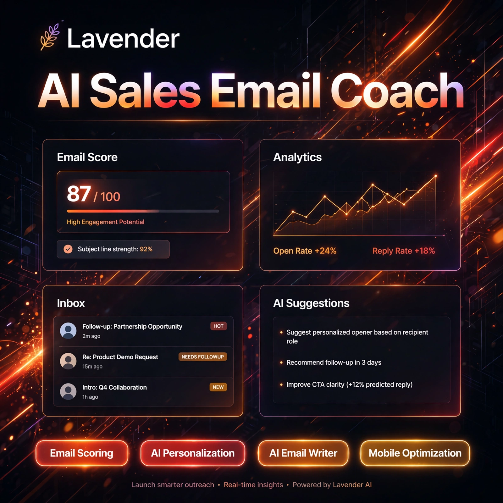 Lavender AI tool - Email Scoring, AI Personalization, AI Email Writer, Mobile Optimization