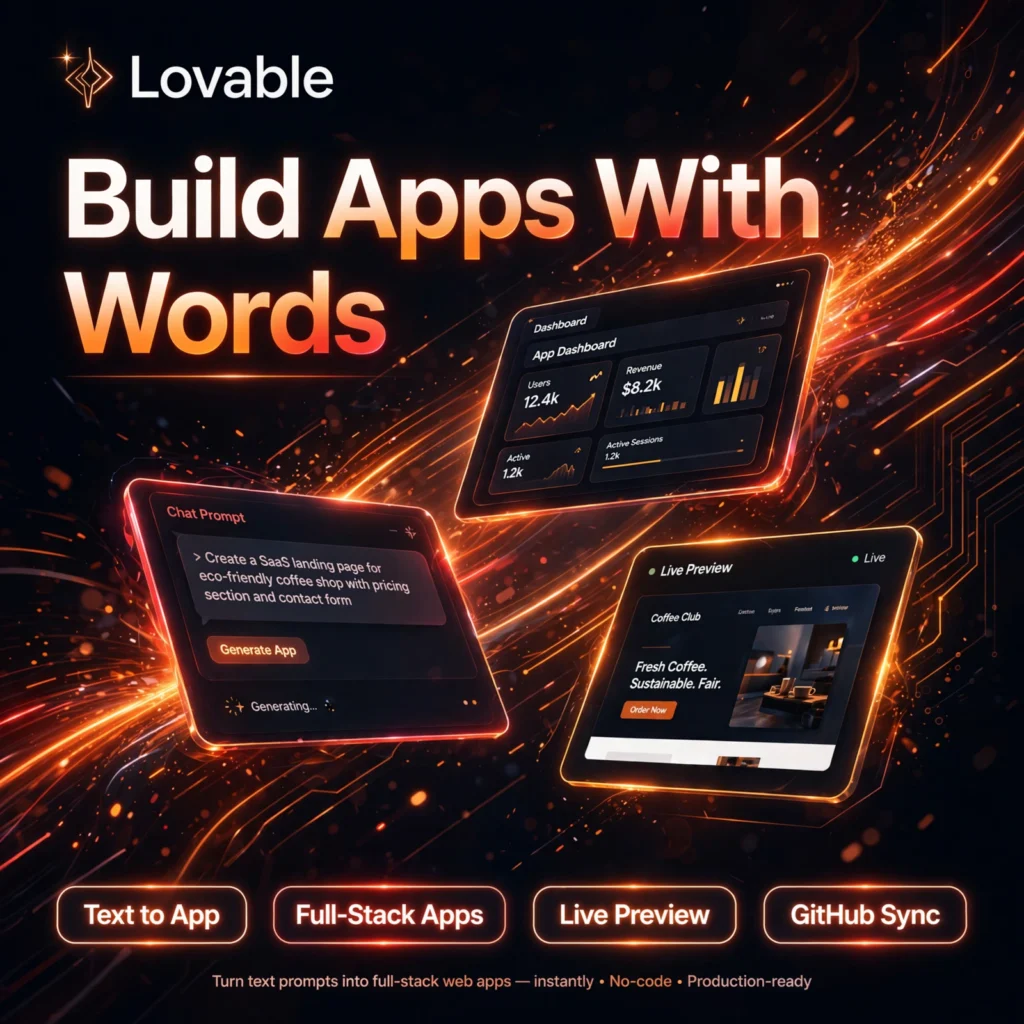 Lovable AI tool - Text to App, Full-Stack Apps, Live Preview, GitHub Sync