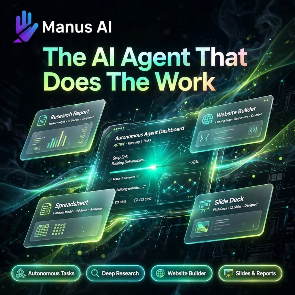Manus AI AI tool - Autonomous Tasks, Deep Research, Website Builder, Slides & Reports