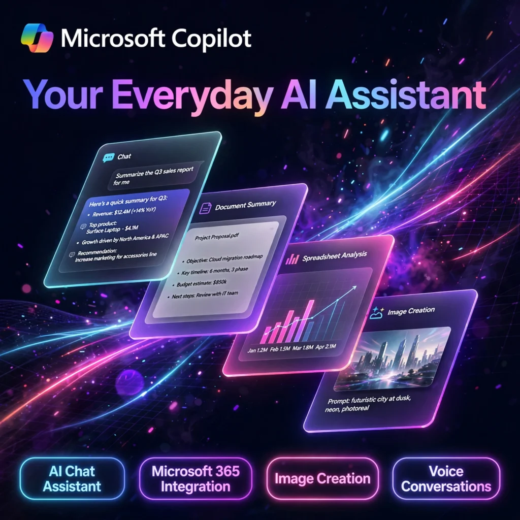 Microsoft Copilot AI tool - AI Chat with Web Search, Microsoft 365 Integration, Image Creation, Voice Conversations
