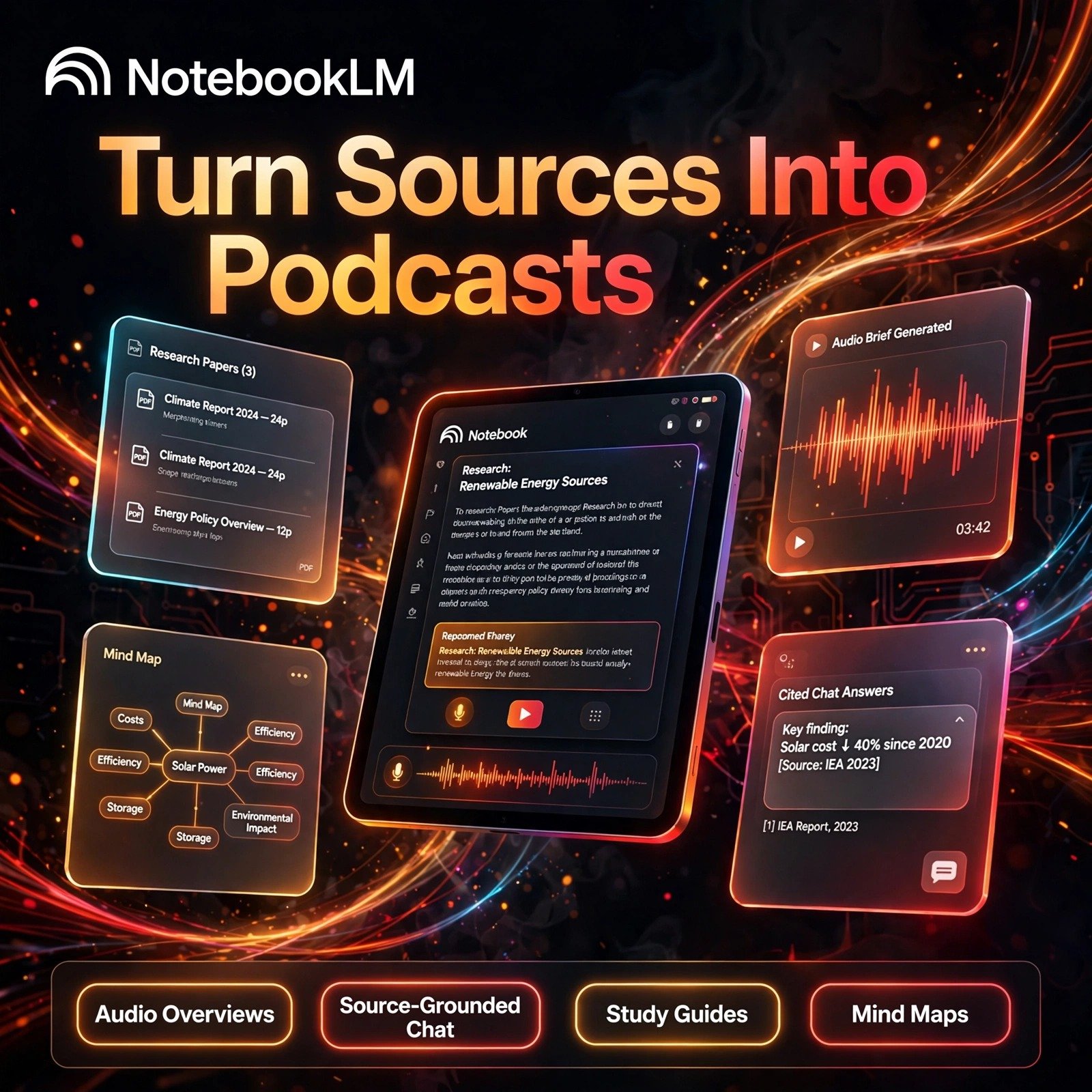 NotebookLM AI tool - Audio Overviews, Source-Grounded Chat, Study Guides, Mind Maps