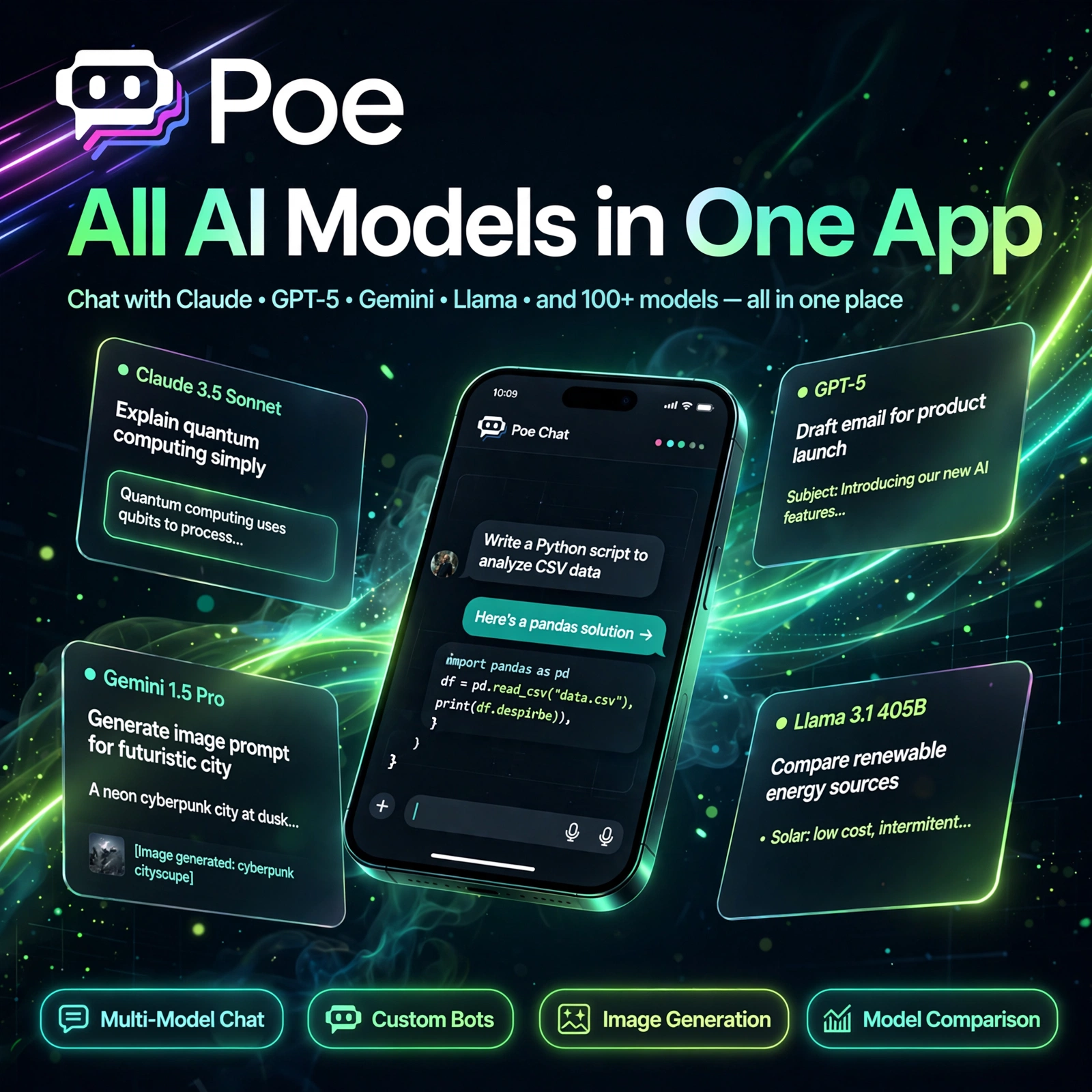 Poe AI tool - Multi-Model Chat, Custom Bots, Image Generation, Model Comparison