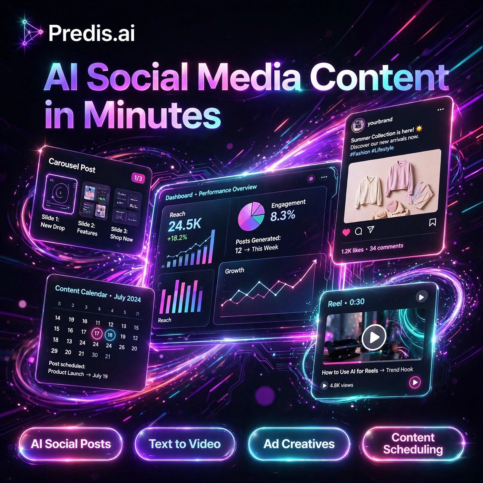 Predis.ai AI tool - AI Social Posts, Text to Video, Ad Creatives, Content Scheduling