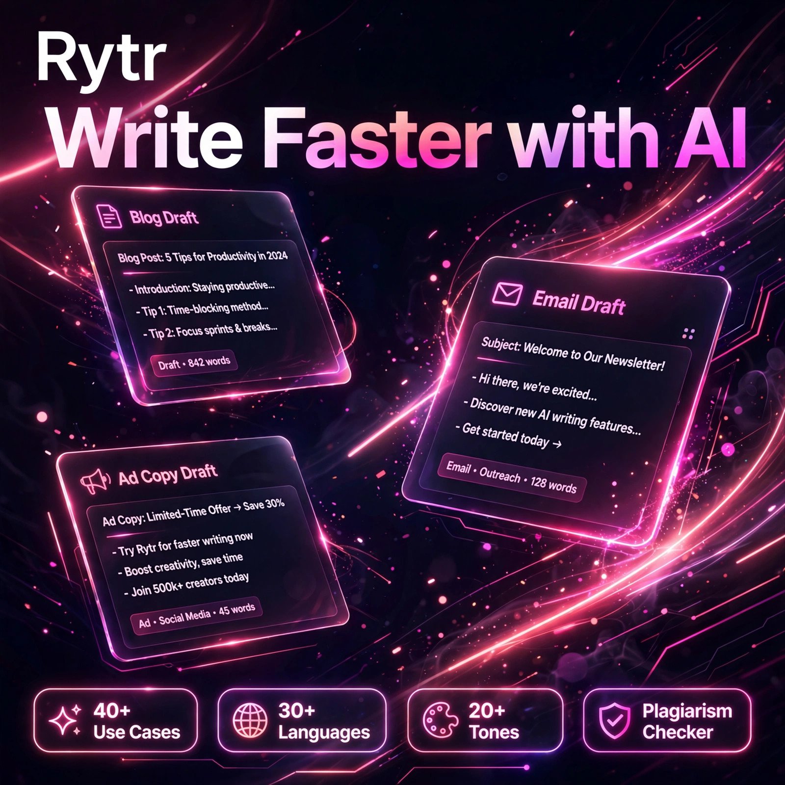 Rytr AI tool - 40+ Use Cases, 30+ Languages, 20+ Tones, Plagiarism Checker
