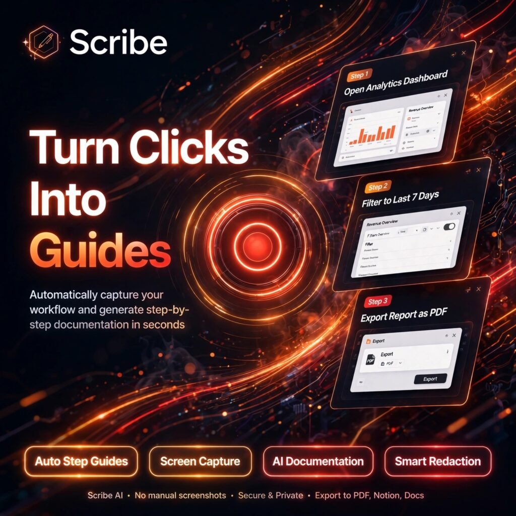 Scribe AI tool - Auto Step Guides, Screen Capture, AI Documentation, Smart Redaction