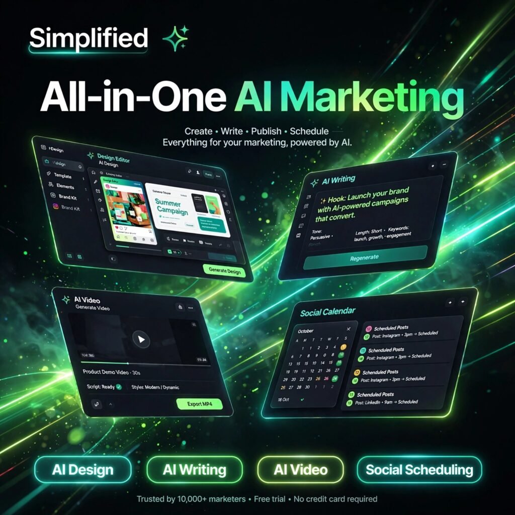 Simplified AI tool - AI Design, AI Writing, AI Video, Social Scheduling