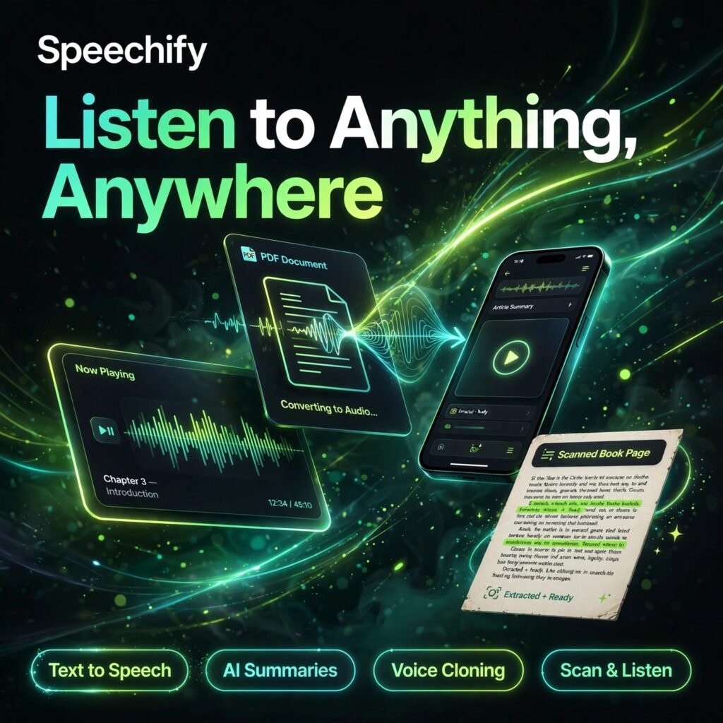 Speechify AI tool - Text to Speech, AI Summaries, Voice Cloning, Scan & Listen