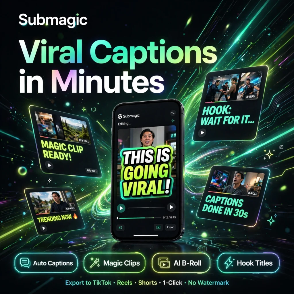 Submagic AI tool - Auto Captions, Magic Clips, AI B-Roll, Hook Titles