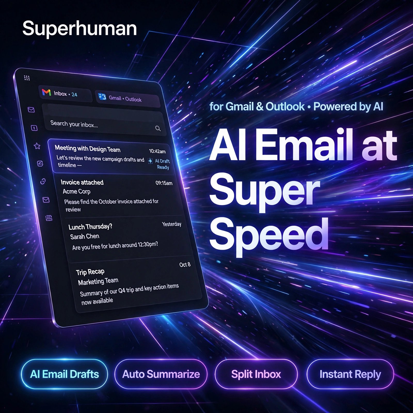 Superhuman AI tool - AI Email Drafts, Auto Summarize, Split Inbox, Instant Reply