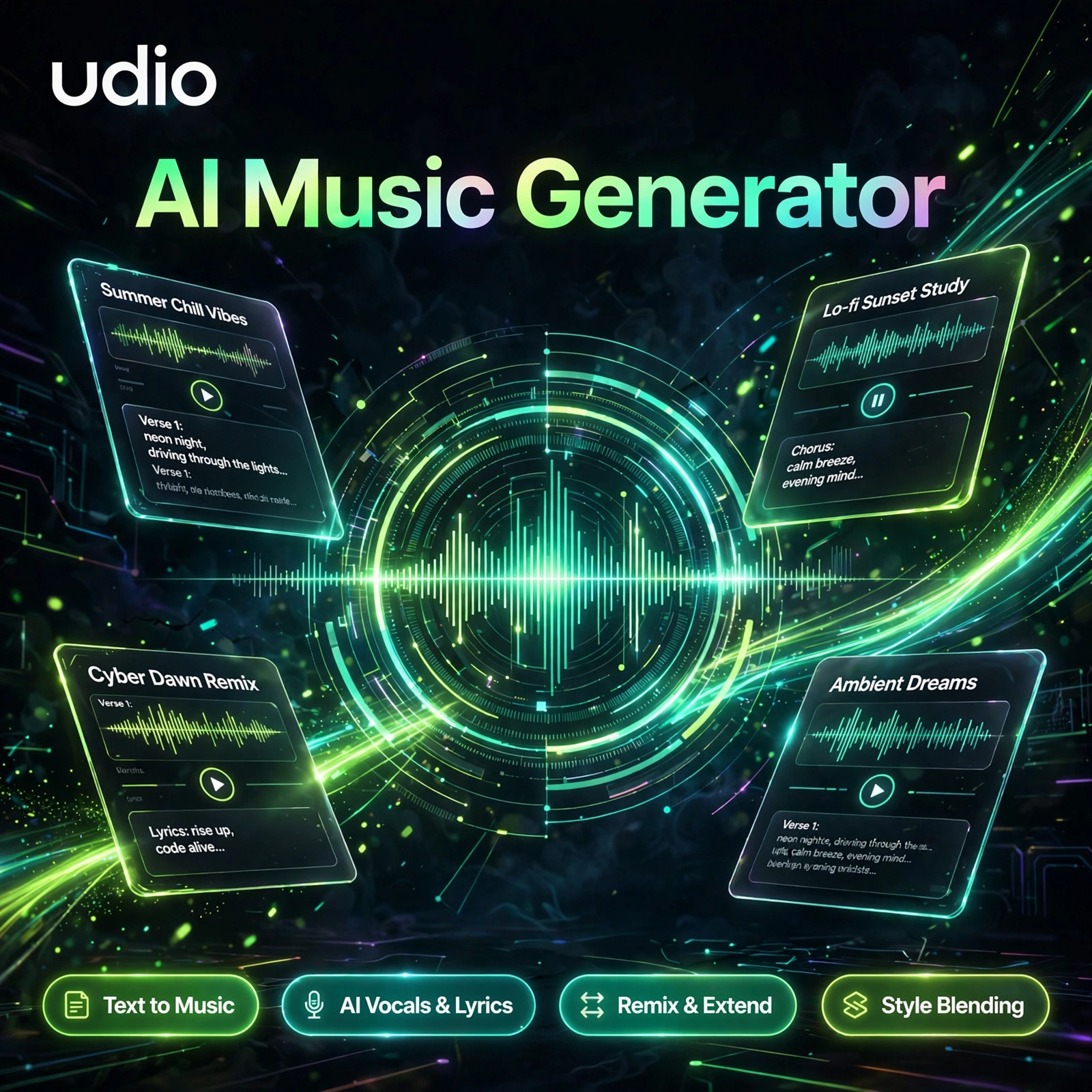 Udio AI tool - Text to Music, AI Vocals & Lyrics, Remix & Extend, Style Blending