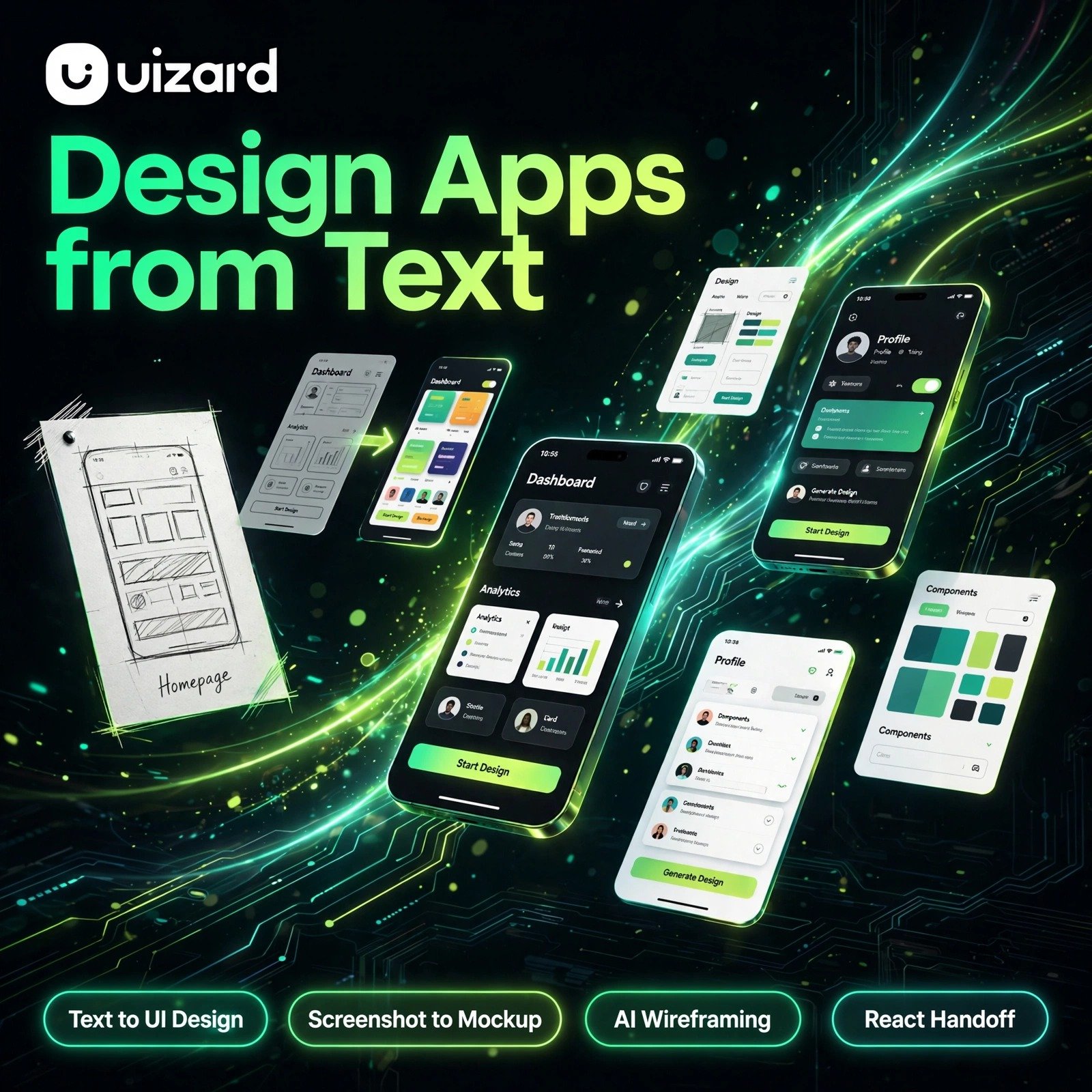 Uizard AI tool - Text to UI Design, Screenshot to Mockup, AI Wireframing, React Handoff