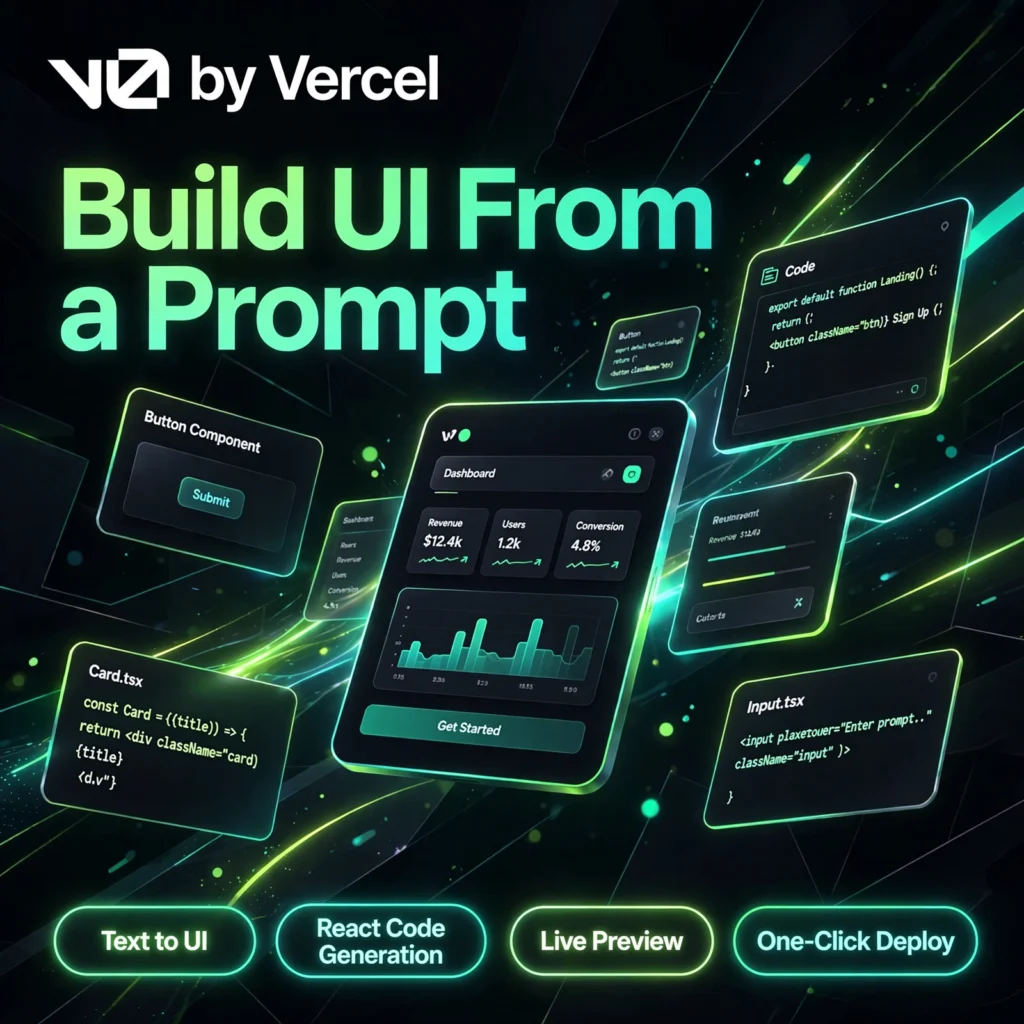 v0 by Vercel AI tool - Text to UI, React Code Generation, Live Preview, One-Click Deploy
