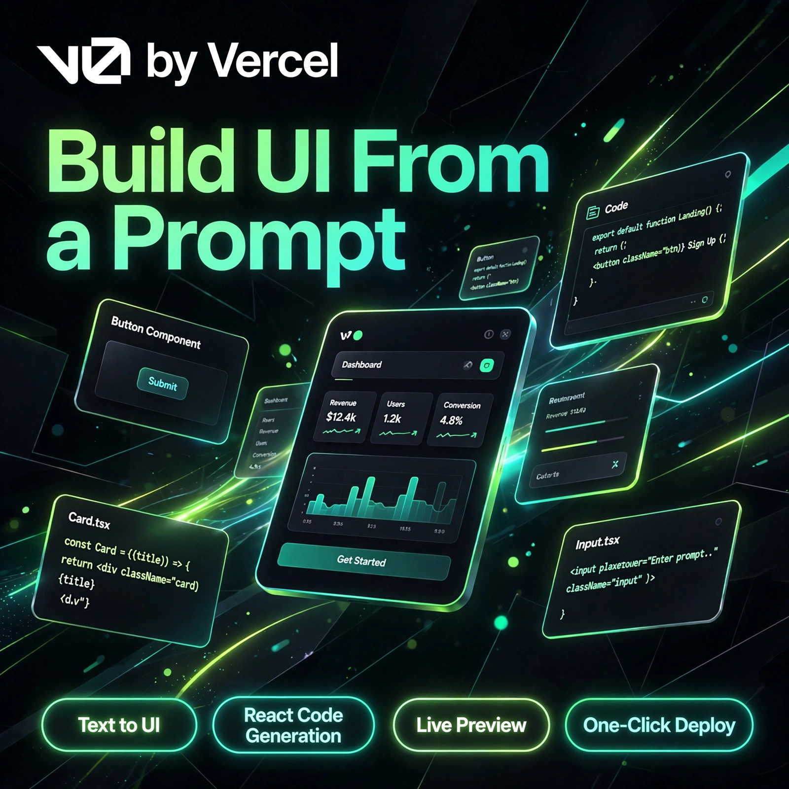 v0 by Vercel AI tool - Text to UI, React Code Generation, Live Preview, One-Click Deploy