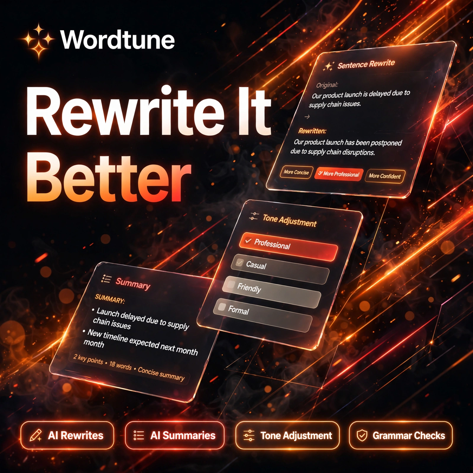 Wordtune AI tool - AI Rewrites, AI Summaries, Tone Adjustment, Grammar Checks